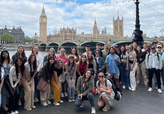 Group of students and faculty in London with Big Ben in background